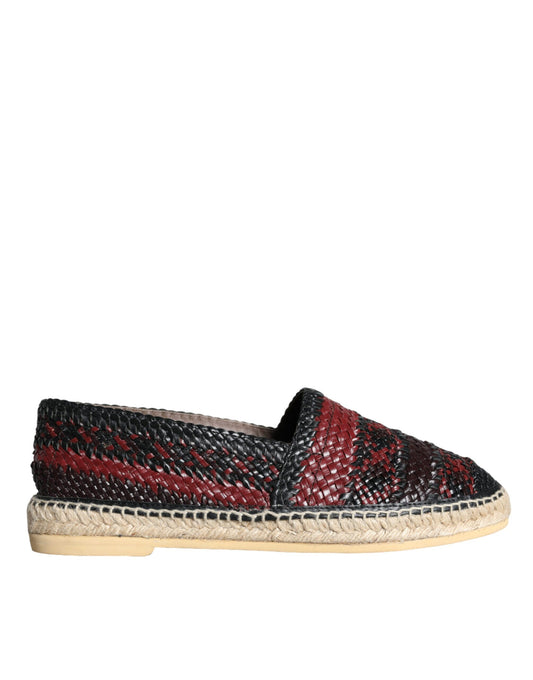  - Black Maroon Woven Leather Buffalo Men Espadrille Shoes