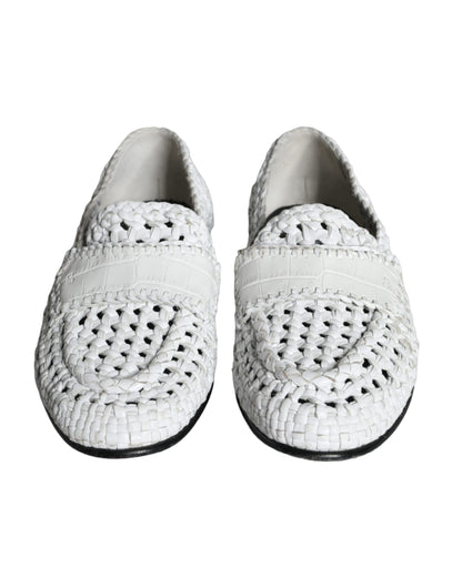  - White Woven Leather Slip On Loafers Men Shoes