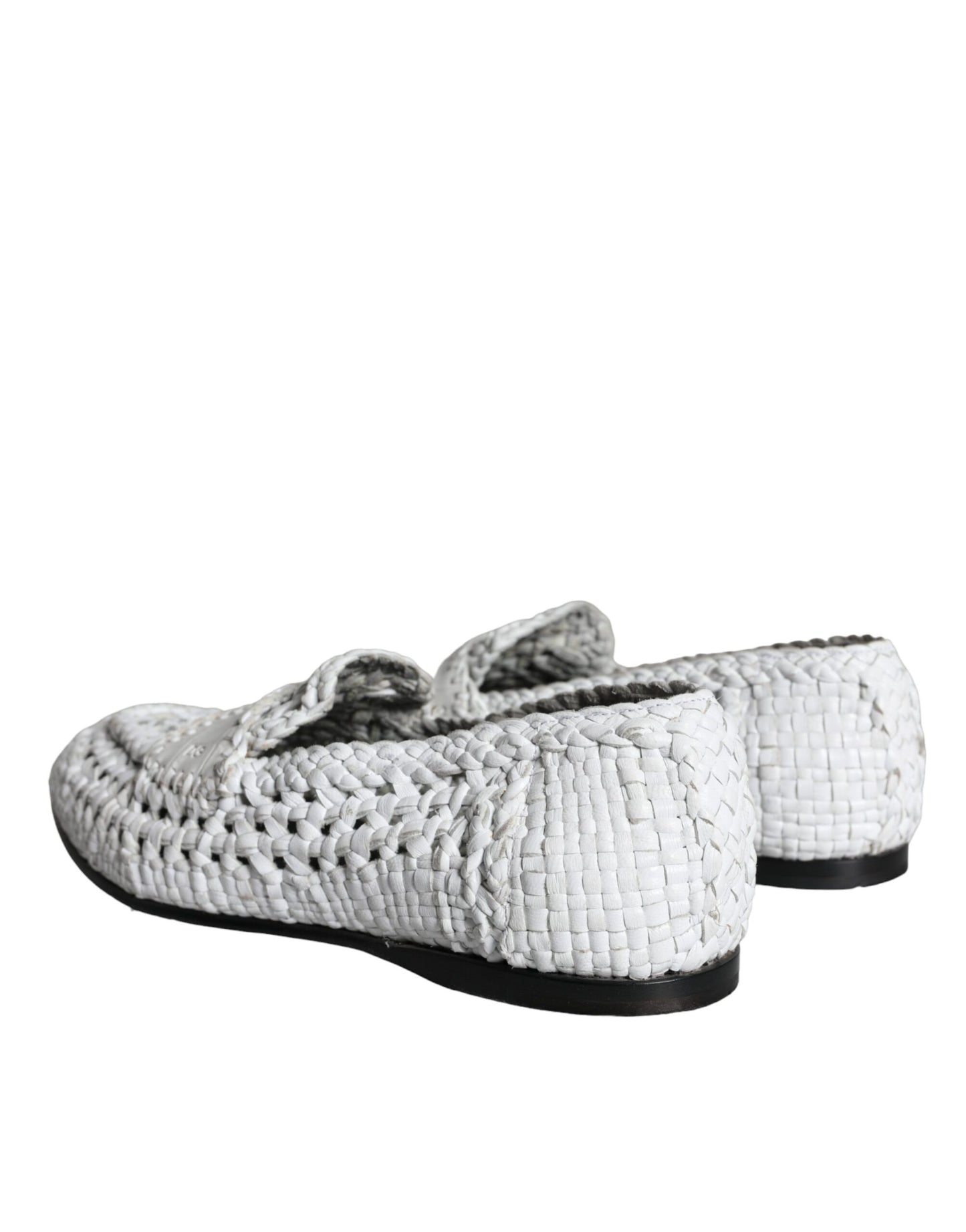  - White Woven Leather Slip On Loafers Men Shoes