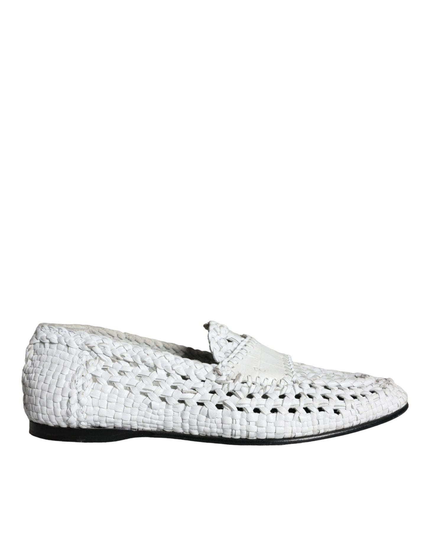 Dolce & Gabbana White Woven Leather Slip On Loafer Shoes for Men