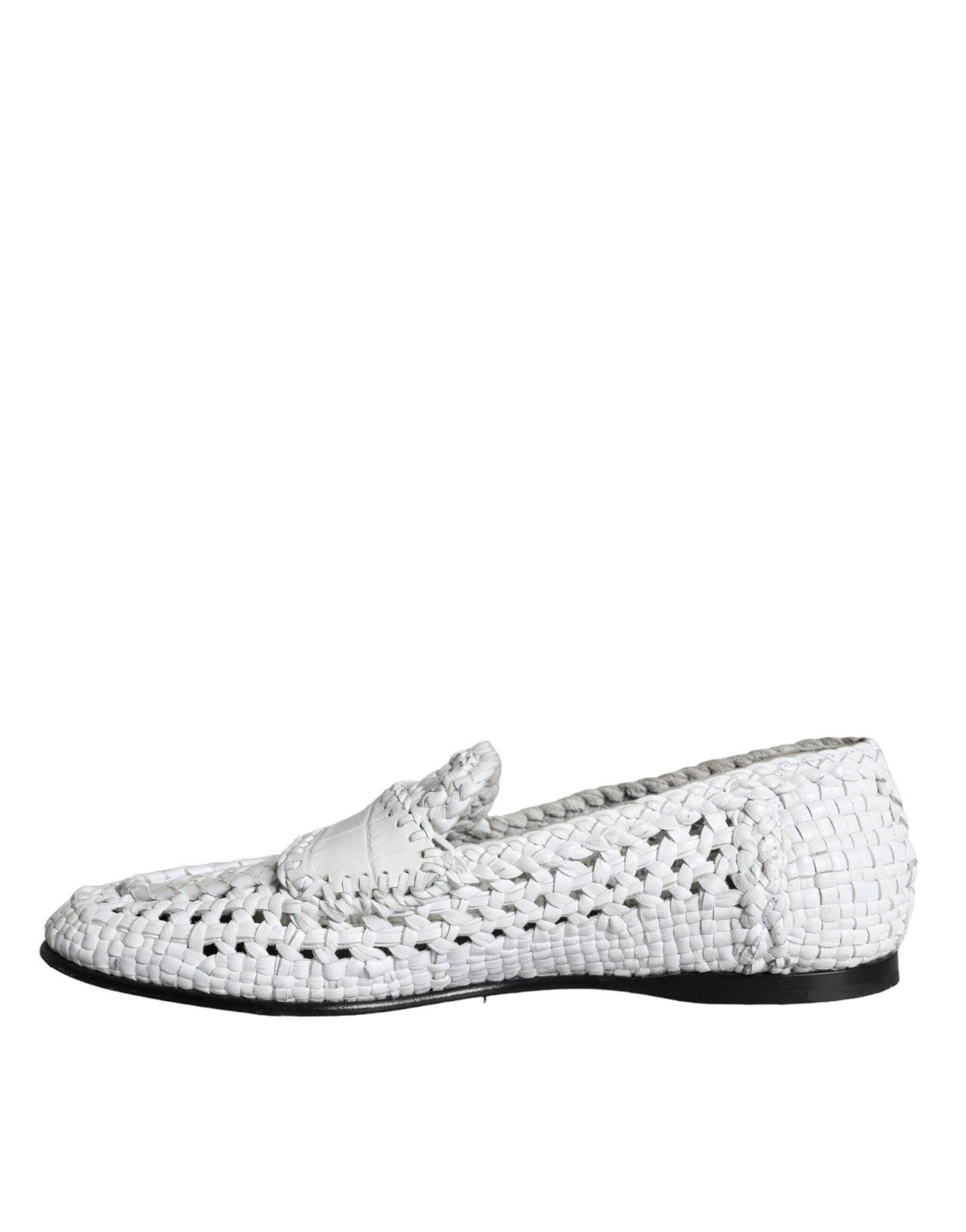  - White Woven Leather Slip On Loafers Men Shoes