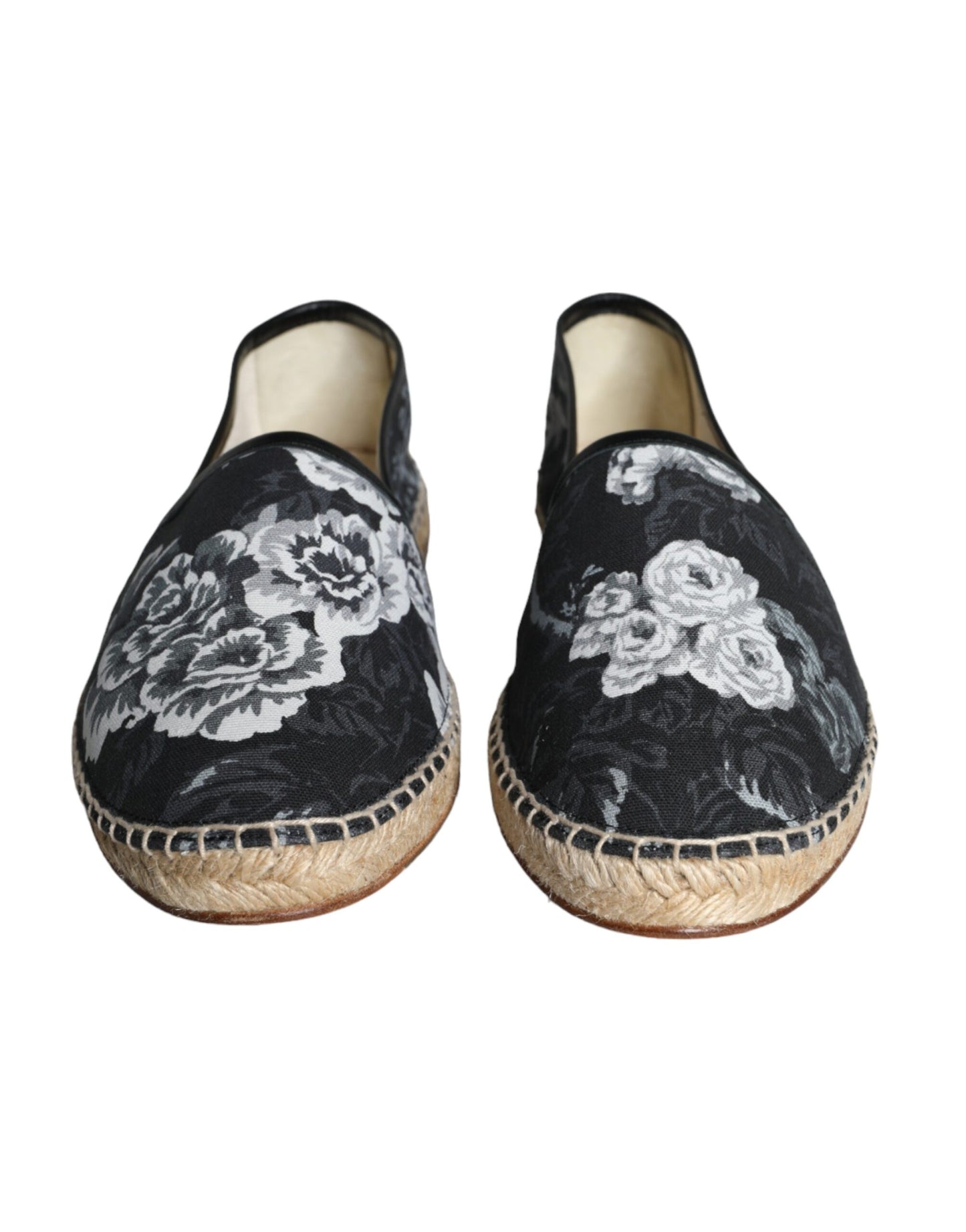  - Black Floral Cotton Leather Espadrilles Shoes