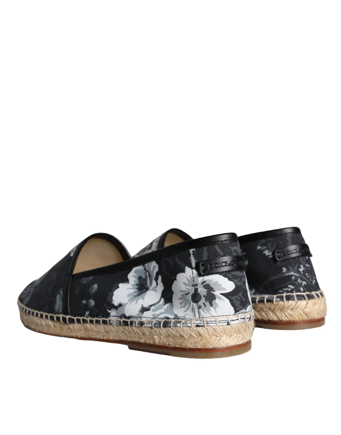  - Black Floral Cotton Leather Espadrilles Shoes