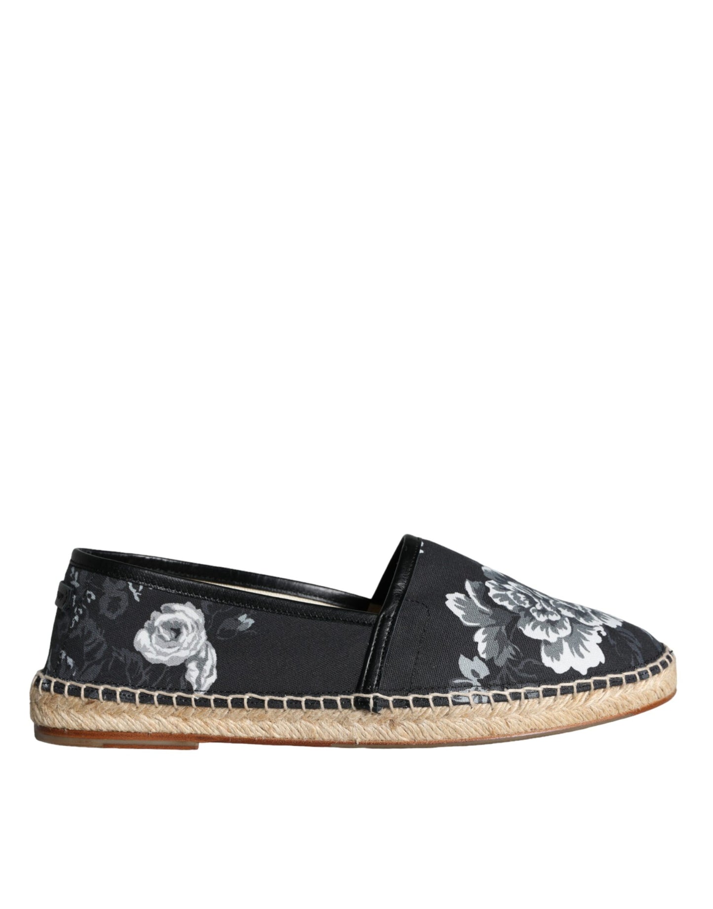  - Black Floral Cotton Leather Espadrilles Shoes