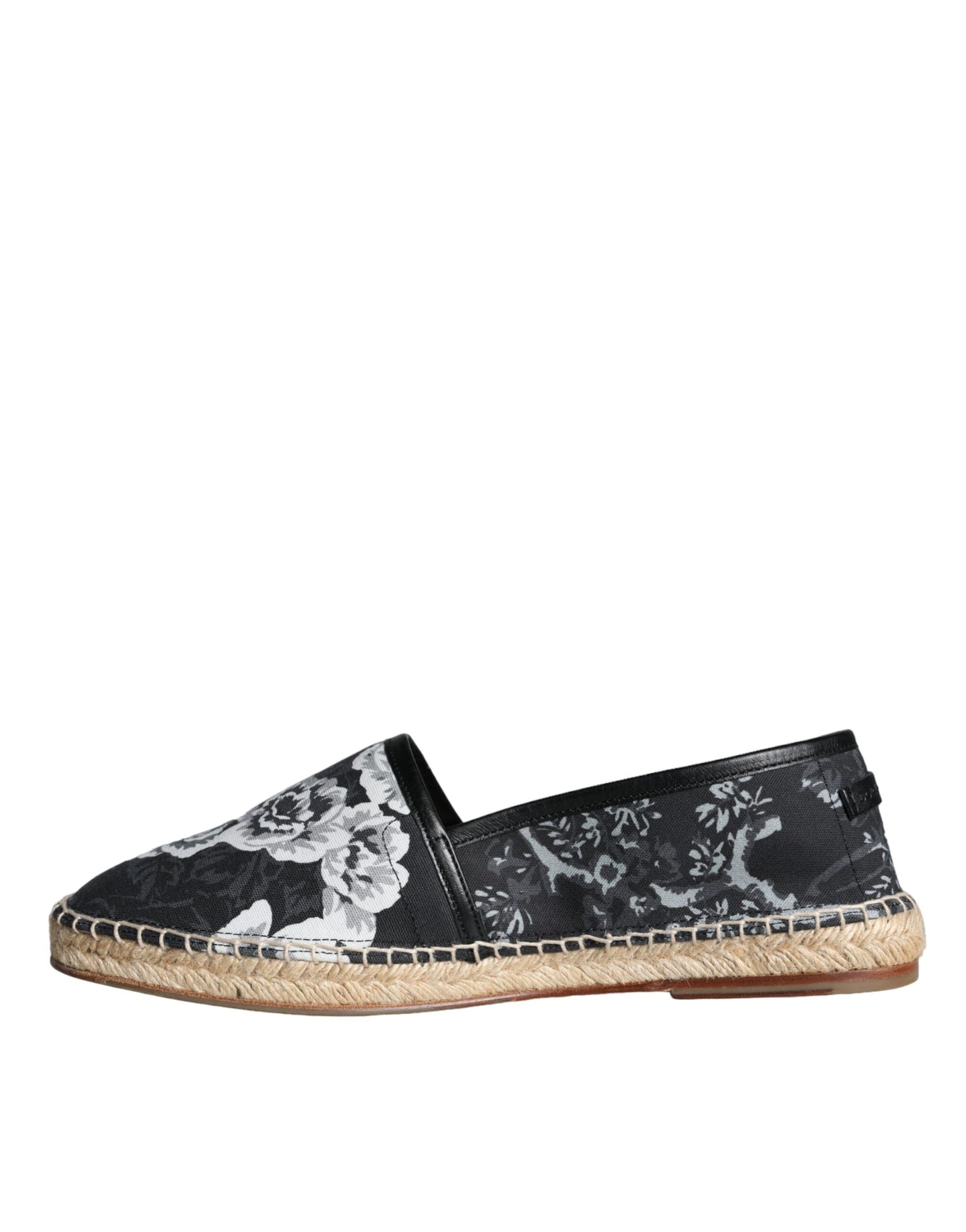  - Black Floral Cotton Leather Espadrilles Shoes