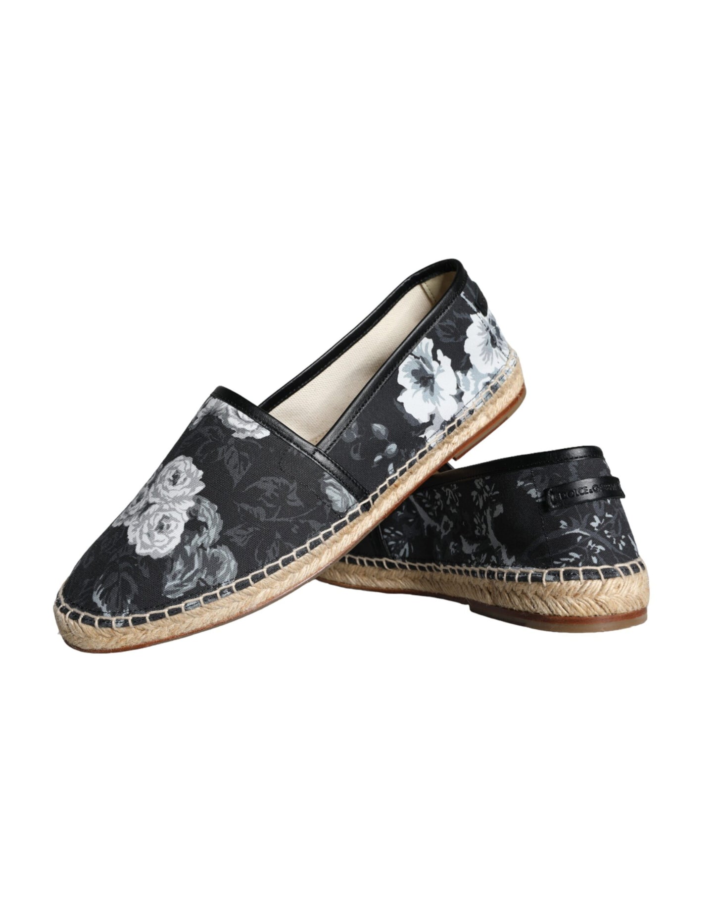  - Black Floral Cotton Leather Espadrilles Shoes