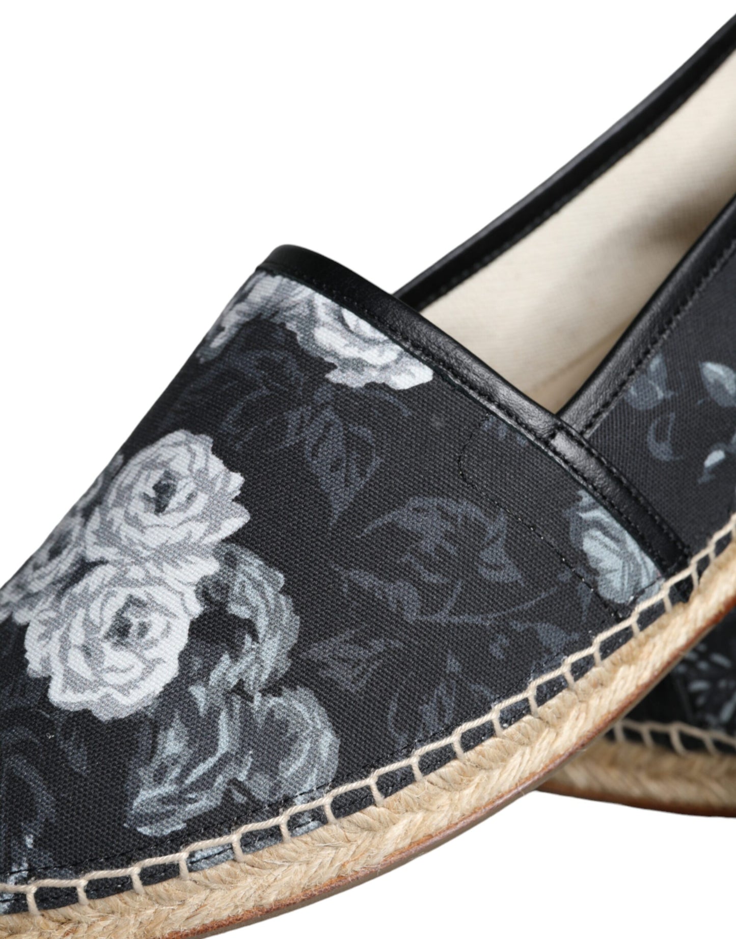  - Black Floral Cotton Leather Espadrilles Shoes