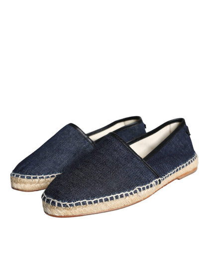  - Blue Denim Cotton Leather Espadrilles Shoes