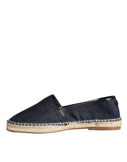  - Blue Denim Cotton Leather Espadrilles Shoes