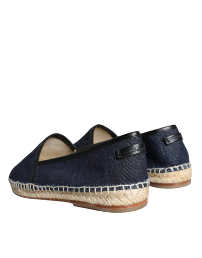  - Blue Denim Cotton Leather Espadrilles Shoes