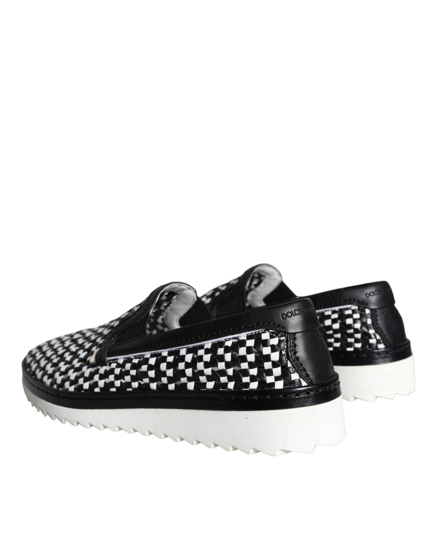  - Black White Weaved Slip On Men Loafers Shoes