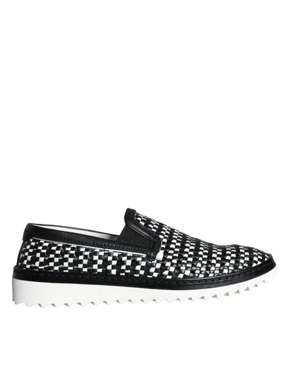 Black White Weaved Slip On Men Loafers Shoes - The Luxe Alliance