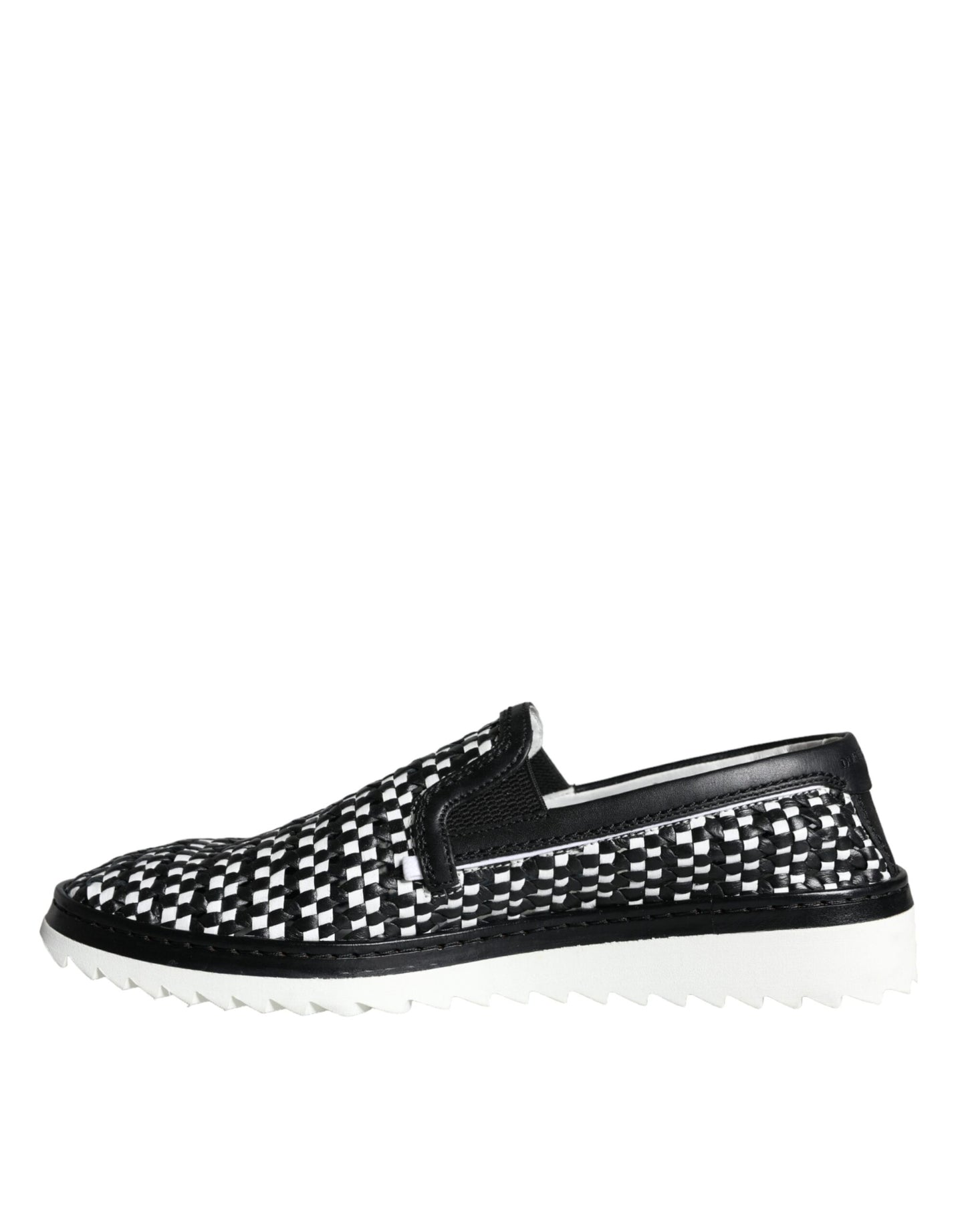  - Black White Weaved Slip On Men Loafers Shoes