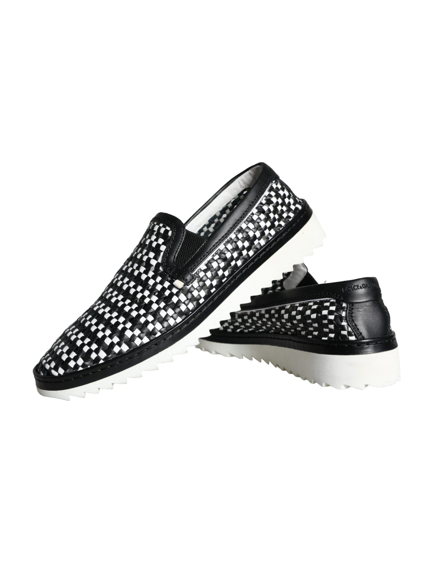  - Black White Weaved Slip On Men Loafers Shoes