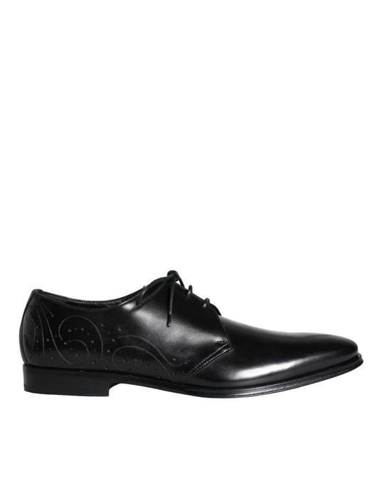  - Black Calfskin Leather Derby Men Dress Shoes