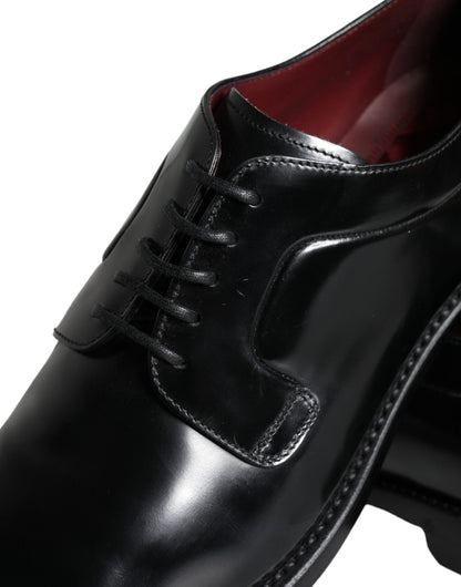  - Black Calfskin Leather Derby Men Dress Shoes