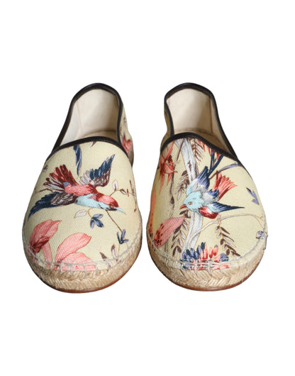  - Beige Floral Canvas Espadrilles Slip On Shoes