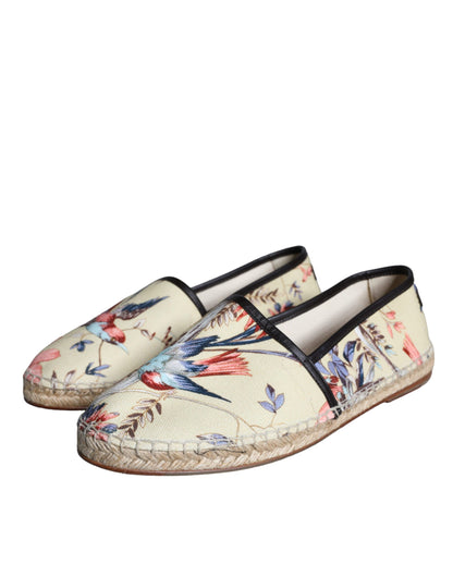  - Beige Floral Canvas Espadrilles Slip On Shoes