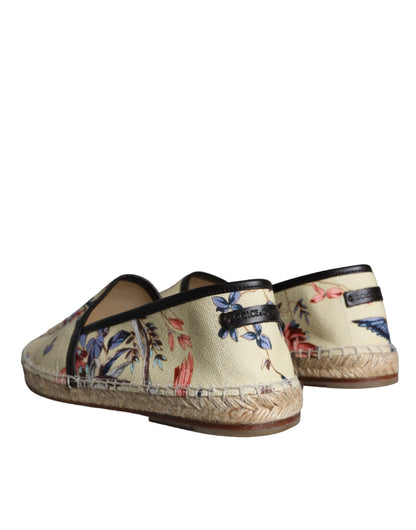  - Beige Floral Canvas Espadrilles Slip On Shoes