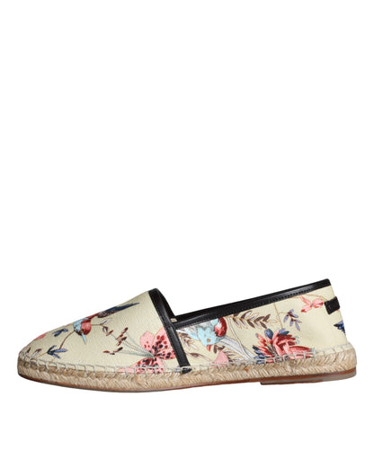  - Beige Floral Canvas Espadrilles Slip On Shoes