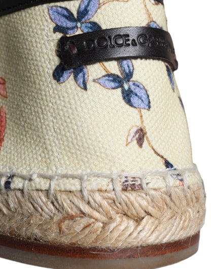  - Beige Floral Canvas Espadrilles Slip On Shoes