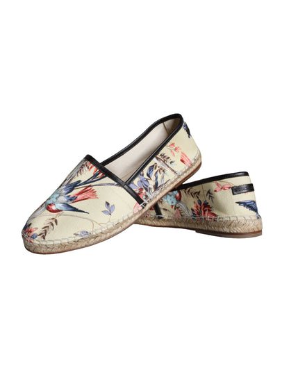  - Beige Floral Canvas Espadrilles Slip On Shoes