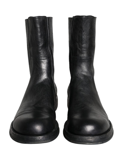  - Black Horse Leather Mid Calf Boots Men Shoes