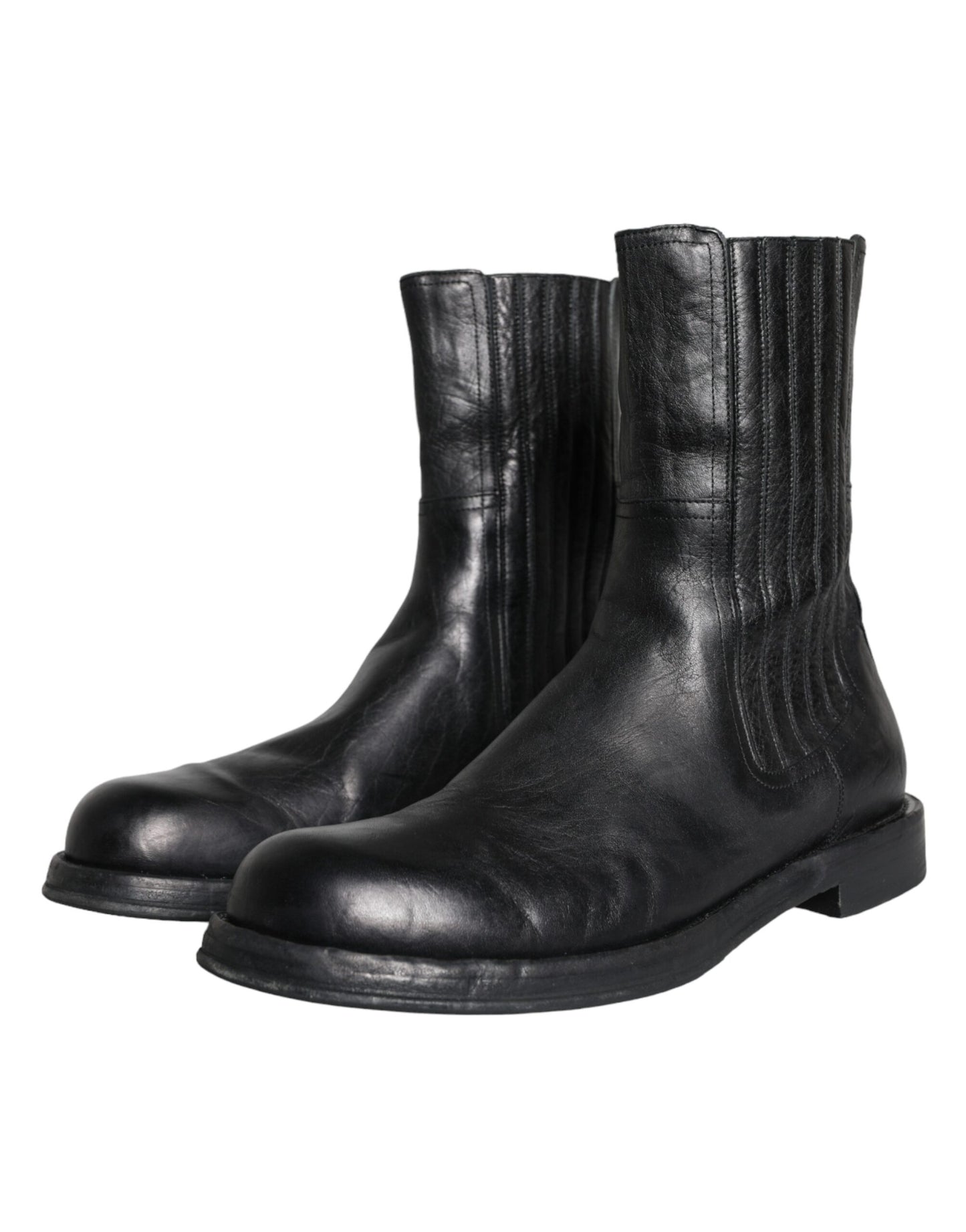  - Black Horse Leather Mid Calf Boots Men Shoes