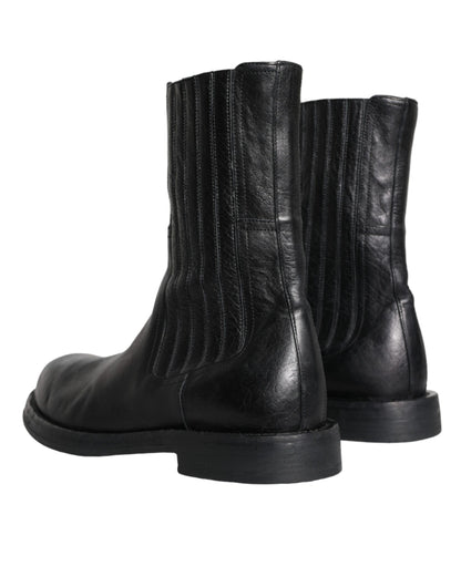  - Black Horse Leather Mid Calf Boots Men Shoes