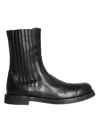  - Black Horse Leather Mid Calf Boots Men Shoes