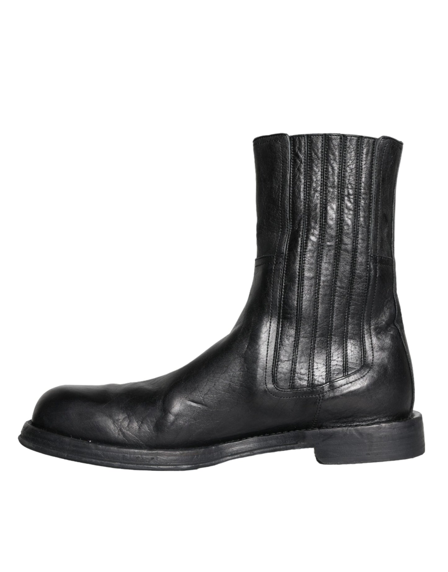  - Black Horse Leather Mid Calf Boots Men Shoes