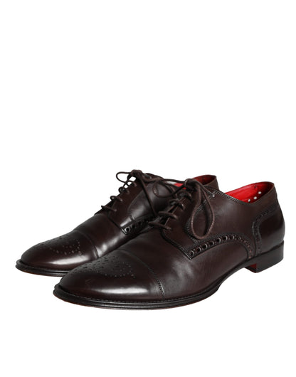  - Brown Calfskin Leather Lace Up Oxford Shoes