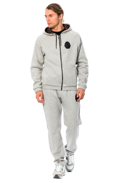  - Elegant Gray Hooded Cotton Sweatsuit