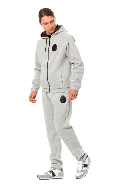  - Elegant Gray Hooded Cotton Sweatsuit