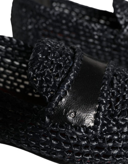  - Black Woven Raffia Slip On Loafers Men Shoes