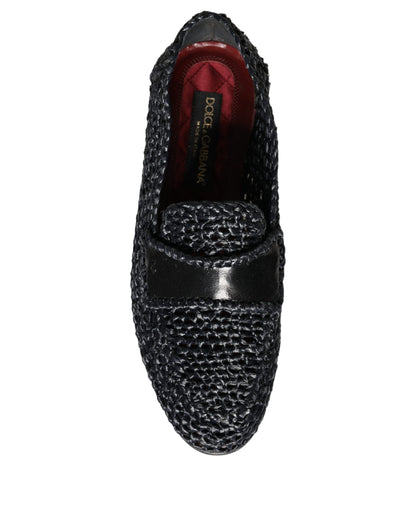  - Black Woven Raffia Slip On Loafers Men Shoes