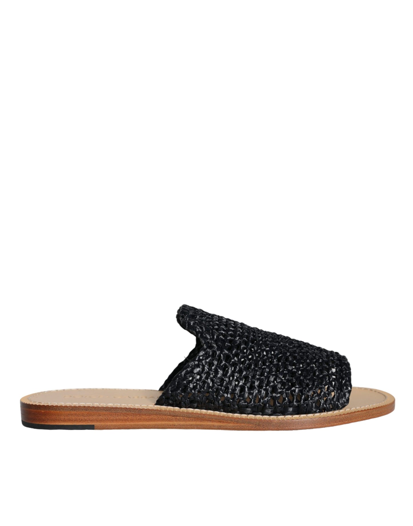  - Black Monochrome Braided Raffia Slides Shoes