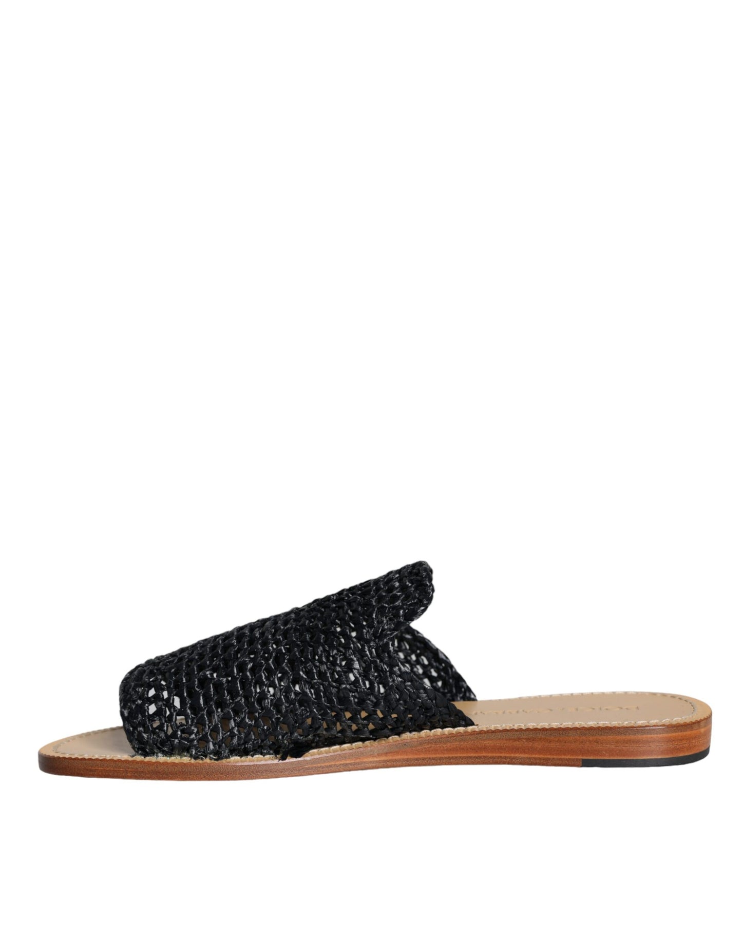  - Black Monochrome Braided Raffia Slides Shoes