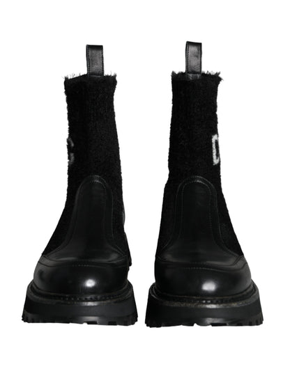  - Black DG Logo Horse Sock Ankle Boots Shoes