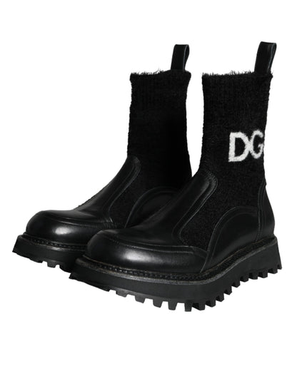  - Black DG Logo Horse Sock Ankle Boots Shoes