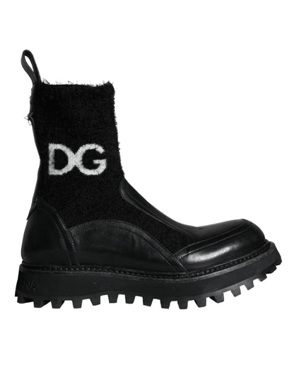  - Black DG Logo Horse Sock Ankle Boots Shoes