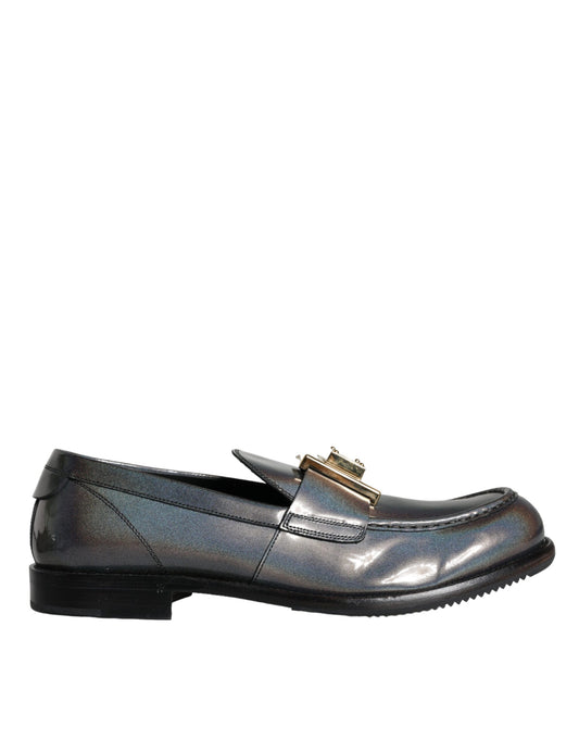  - Silver Leather Logo Plaque Slip On Men Loafers Shoes