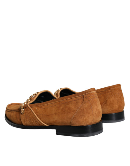  - Brown Velvet Leather Logo Mocassin Slip On Shoes