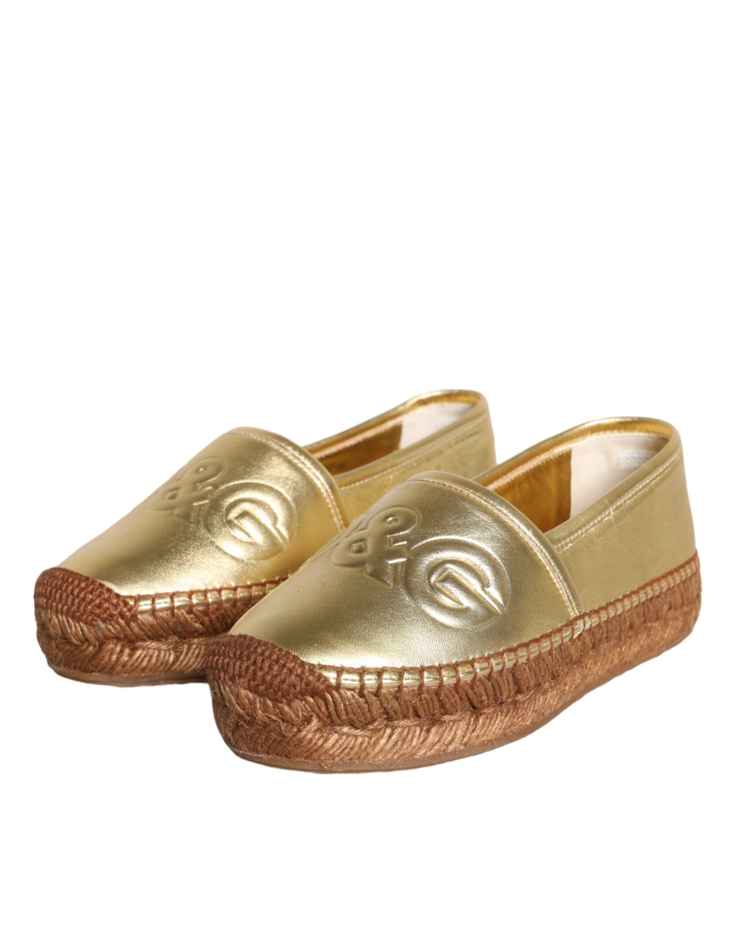  - Gold Leather Loafers Flats Espadrille Shoes