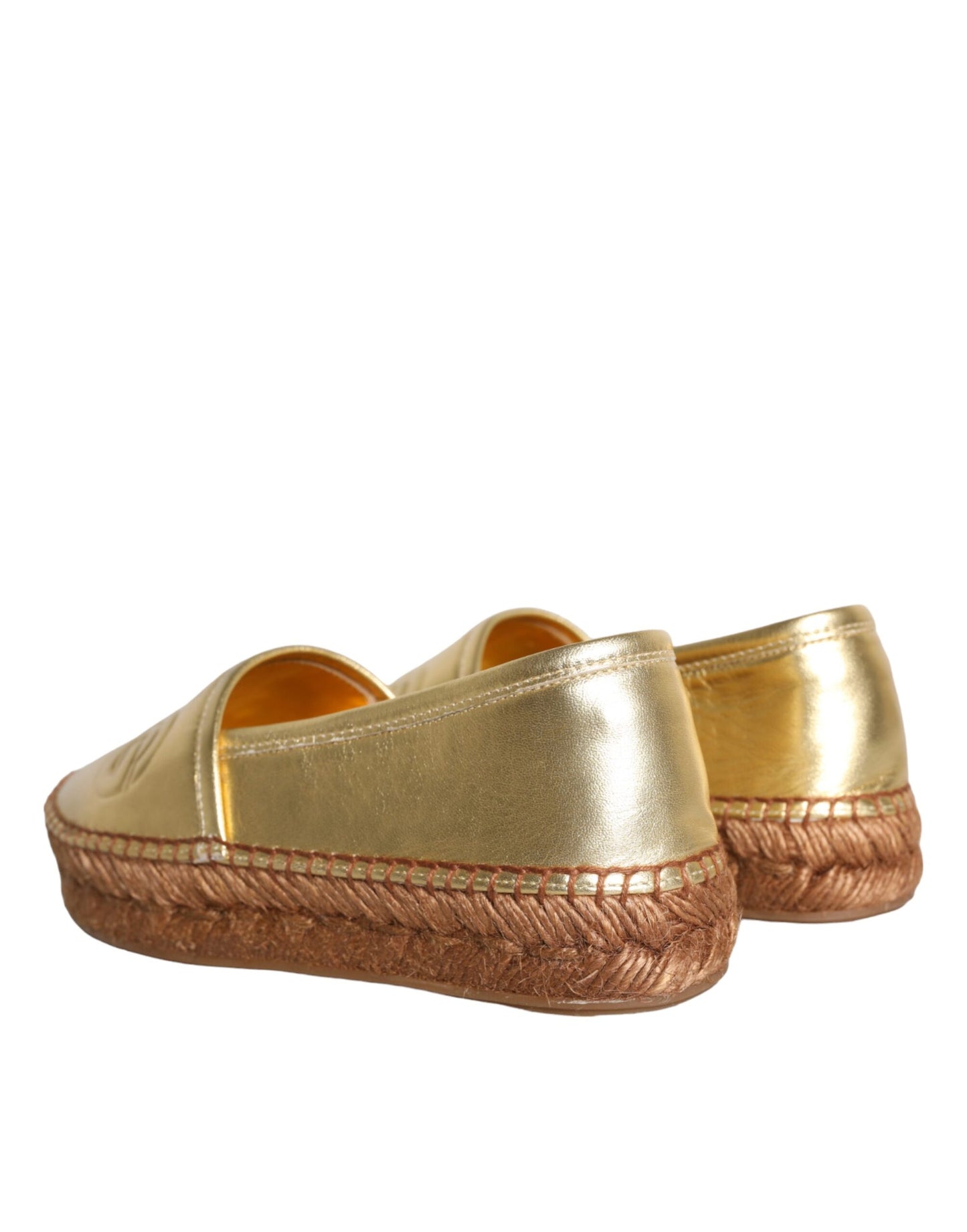  - Gold Leather Loafers Flats Espadrille Shoes