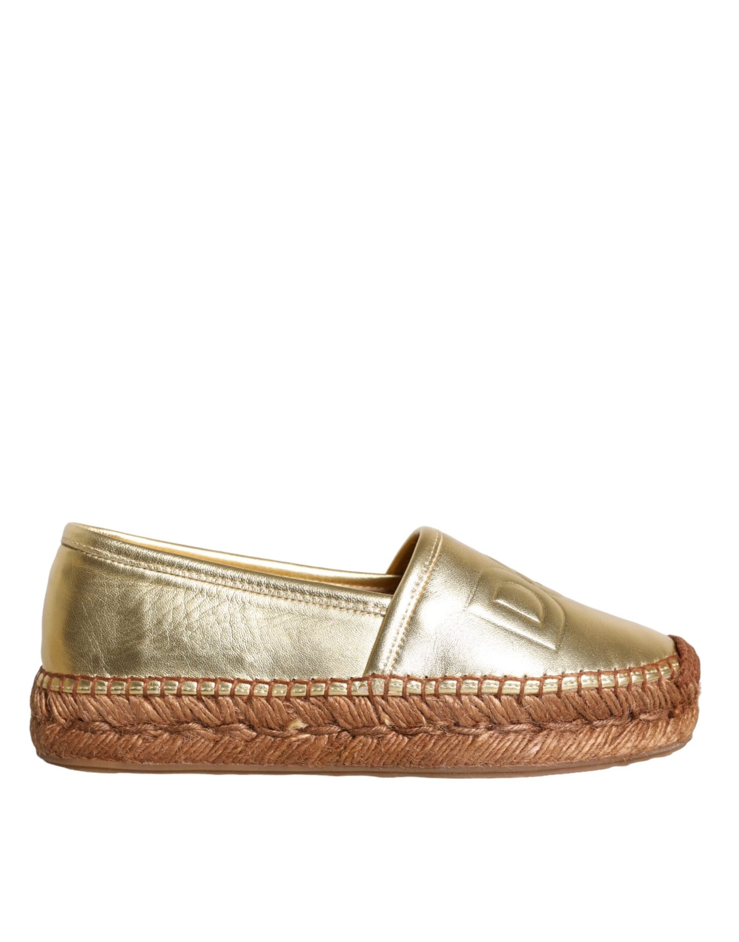  - Gold Leather Loafers Flats Espadrille Shoes