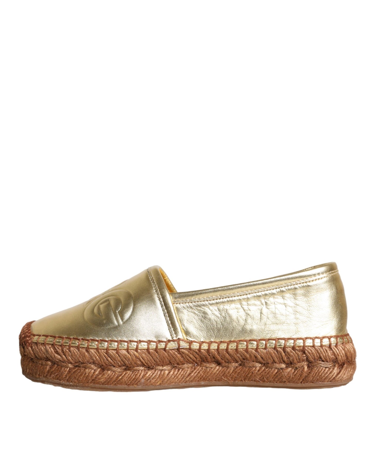  - Gold Leather Loafers Flats Espadrille Shoes