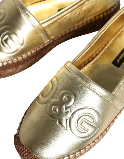  - Gold Leather Loafers Flats Espadrille Shoes