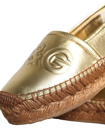  - Gold Leather Loafers Flats Espadrille Shoes