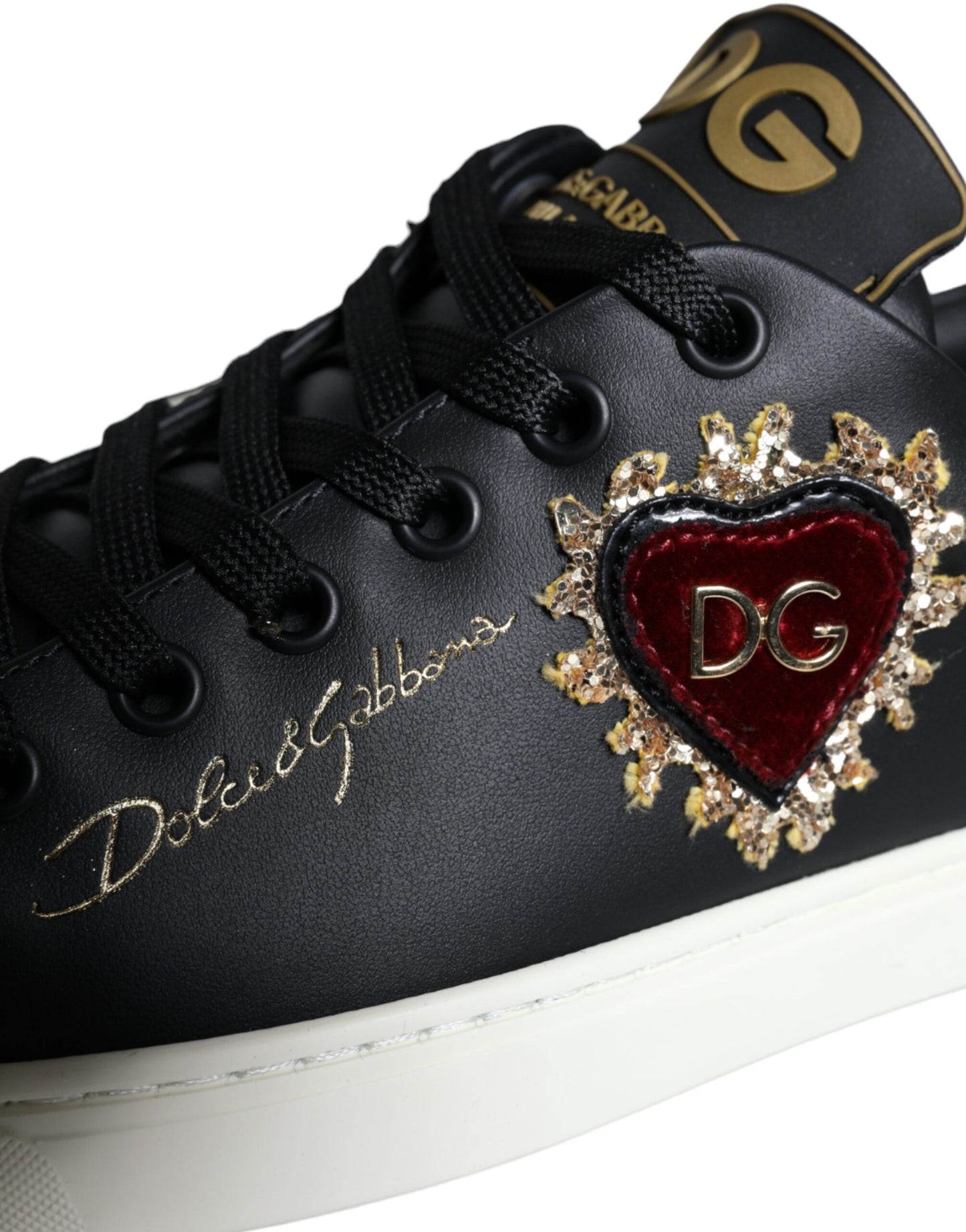  - Black Portofino Sacred Heart Sneakers Shoes